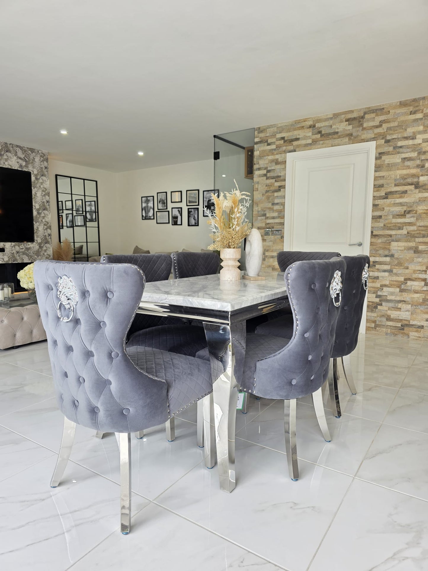 Trafalgar Rectangle Marble Dining Table Set With Chelsea Knockerback Chairs