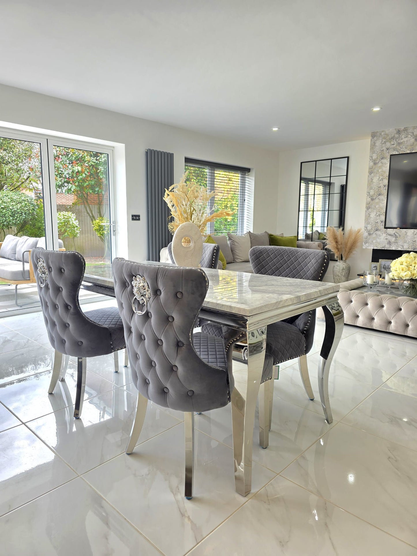 Trafalgar Rectangle Marble Dining Table Set With Chelsea Knockerback Chairs
