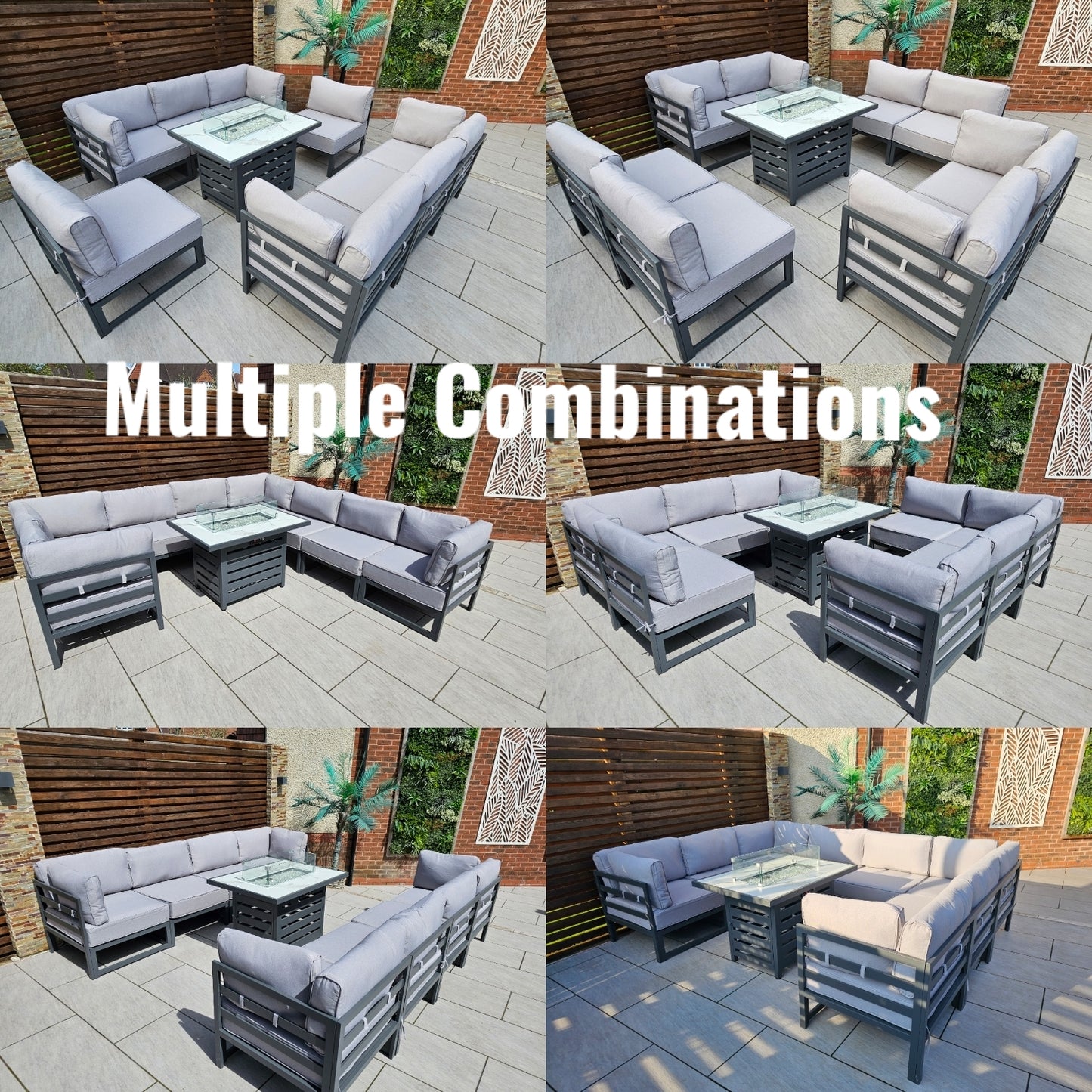 The Harlow Premium Aluminium 9 Seater Garden Set Inc Marble Effect Fire Pit Table