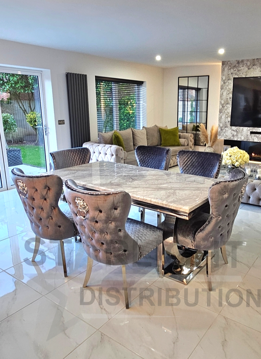 Arianna Rectangle Marble Dining Table Set With Chelsea Chairs