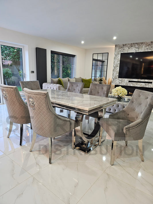 Arianna Rectangle Marble Dining Table Set With Lion Head Chairs