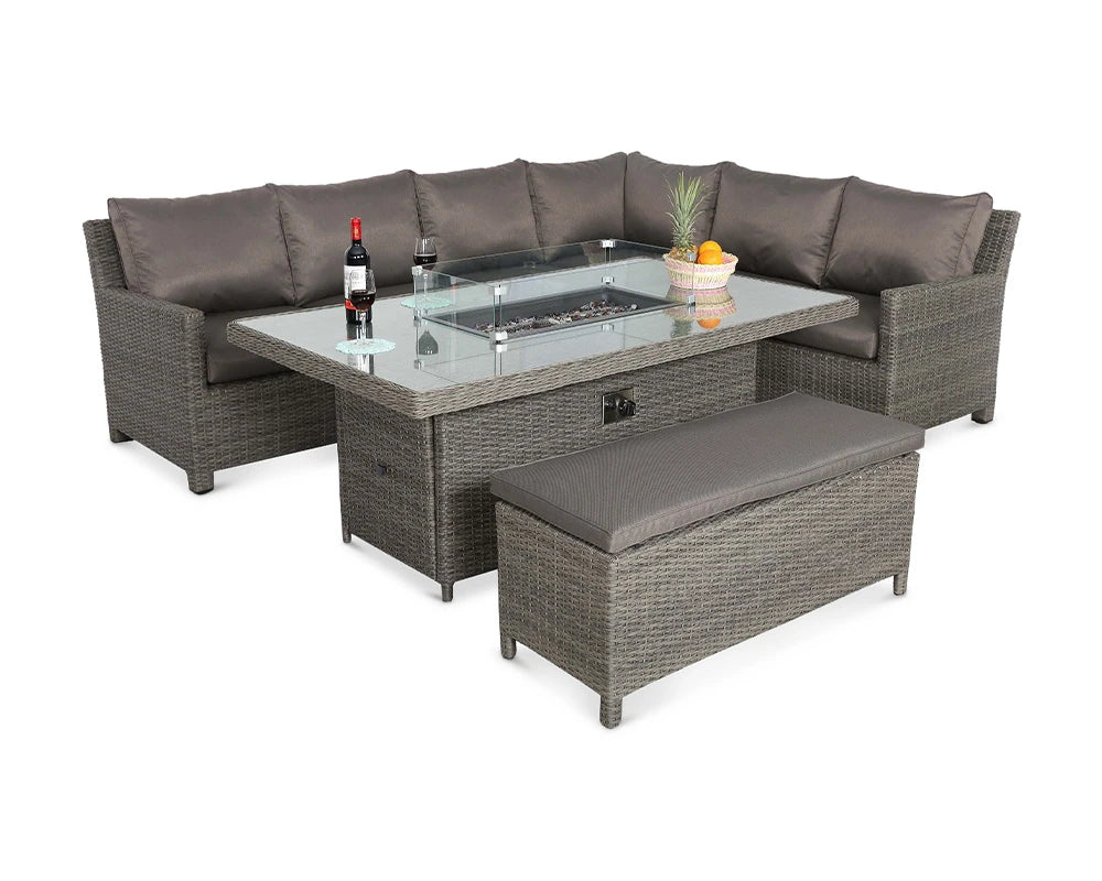 Paris 9 Seater Rattan Garden Furniture Set With FIREPIT Table
