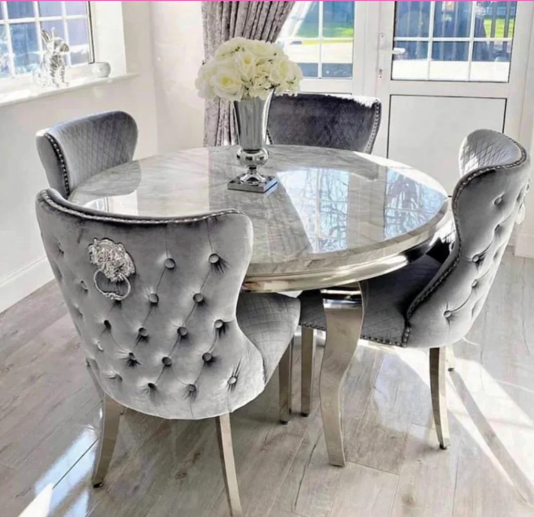 Alexander Marble Round Dining Table Set With Chelsea Chairs
