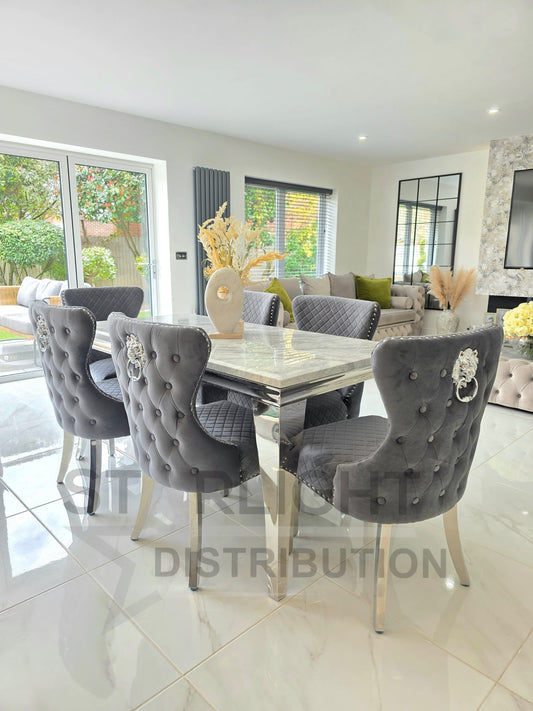 Trafalgar Rectangle Marble Dining Table Set With Chelsea Knockerback Chairs