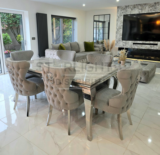 Solid marble table and chairs in a modern Kitchen area.