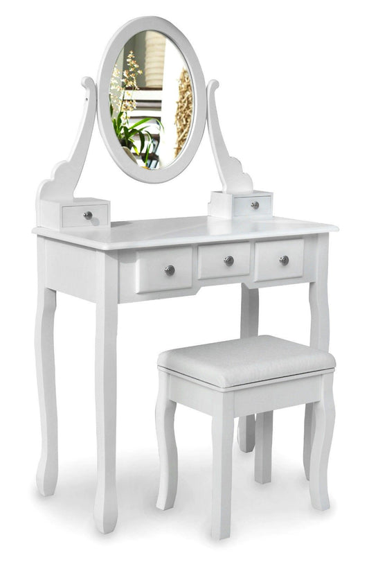 Shabby Chic 5 Drawer Dressing Table With Mirror & Stool – Close Up Drawer & Material Finish Detail