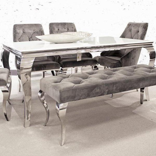 Mayfair White Glass Dining Table Set