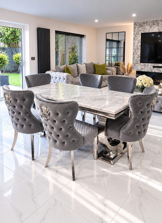 Arianna Rectangle Marble Dining Table Set With Chelsea Chairs