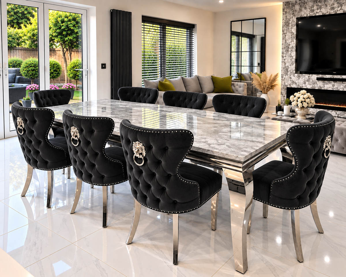 Trafalgar Rectangle Marble Dining Table Set With Chelsea Knockerback Chairs