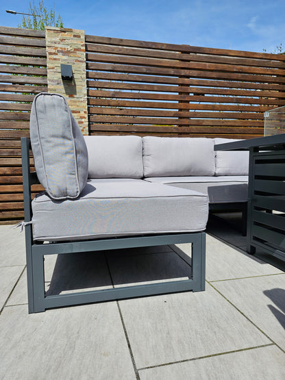 The Harlow Premium Aluminium 9 Seater Garden Set Inc Marble Effect Fire Pit Table