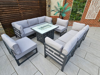 The Harlow Premium Aluminium 9 Seater Garden Set Inc Marble Effect Fire Pit Table