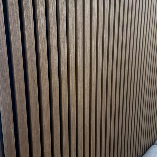 Pack Of 2 Real Wood Acoustic Slat Wall Panels (Walnut) – Close Up Wood Grain Finish & Felt Backing Detail