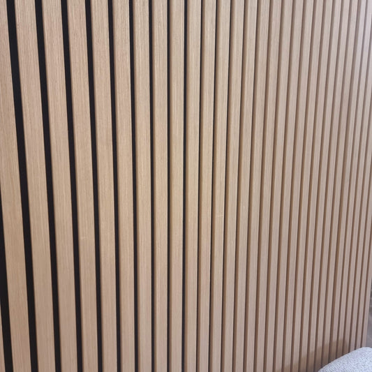 Pack Of 2 Real Wood Acoustic Slat Wall Panels (Light Oak) – Close Up Wood Grain Finish & Felt Backing Detail