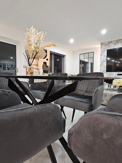 Amalfi Glass Dining Table Set With 6 French Velvet Chairs