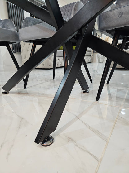 Amalfi Glass Dining Table Set With 6 French Velvet Chairs