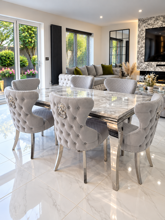 Trafalgar Rectangle Marble Dining Table Set With Chelsea Knockerback Chairs