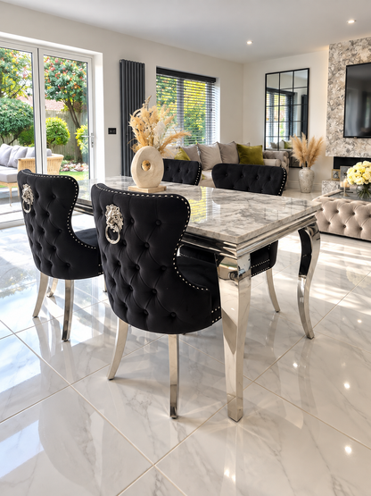 Trafalgar Rectangle Marble Dining Table Set With Chelsea Knockerback Chairs