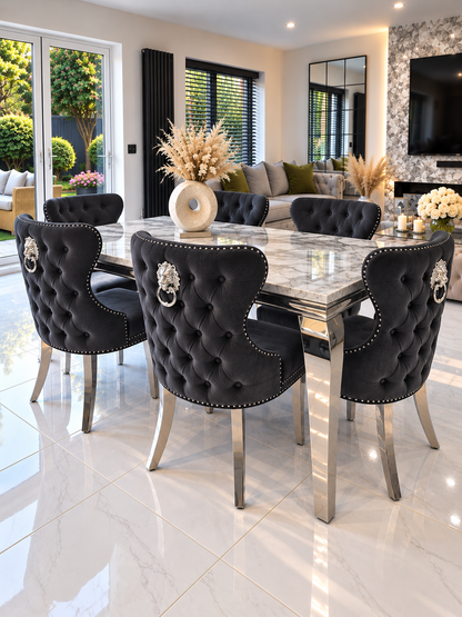 Trafalgar Rectangle Marble Dining Table Set With Chelsea Knockerback Chairs
