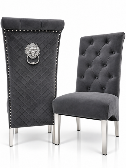 Set of 2 Dark Grey French Velvet Emma Chairs – Front and back view| Starlight Distribution
