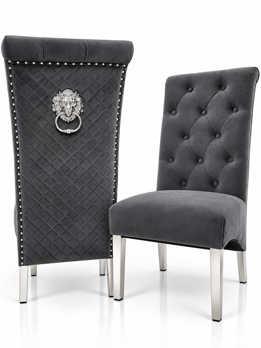 Set of 2 Dark Grey French Velvet Emma Chairs – Front and back view| Starlight Distribution