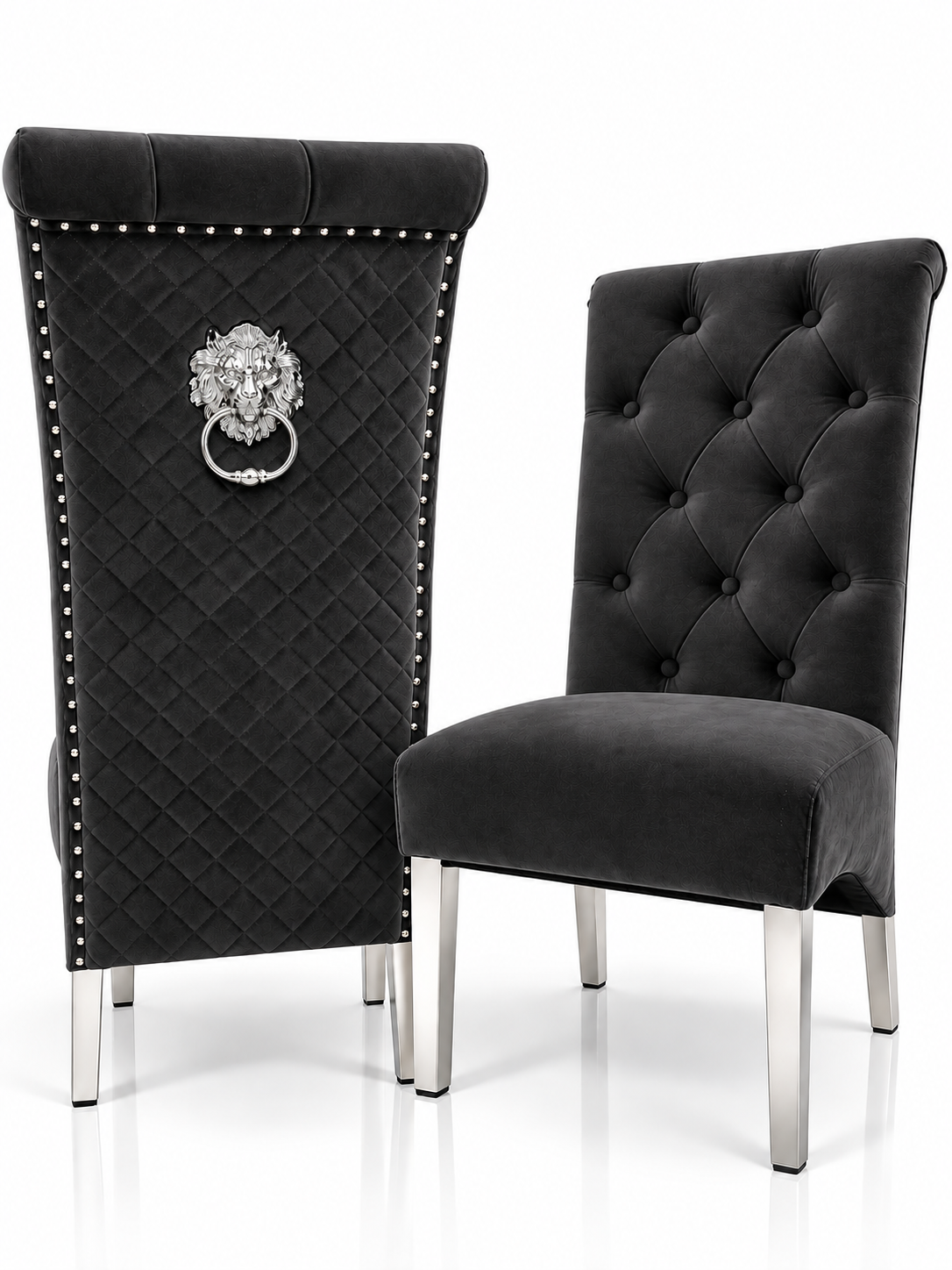 Set of 2 Black French Velvet Emma Chairs – Front and back view| Starlight Distribution