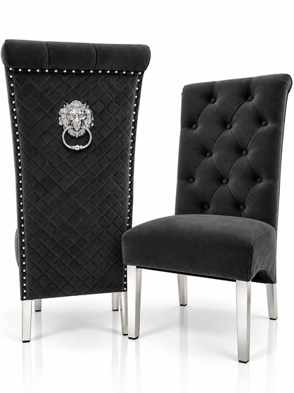 Set of 2 Black French Velvet Emma Chairs – Front and back view| Starlight Distribution