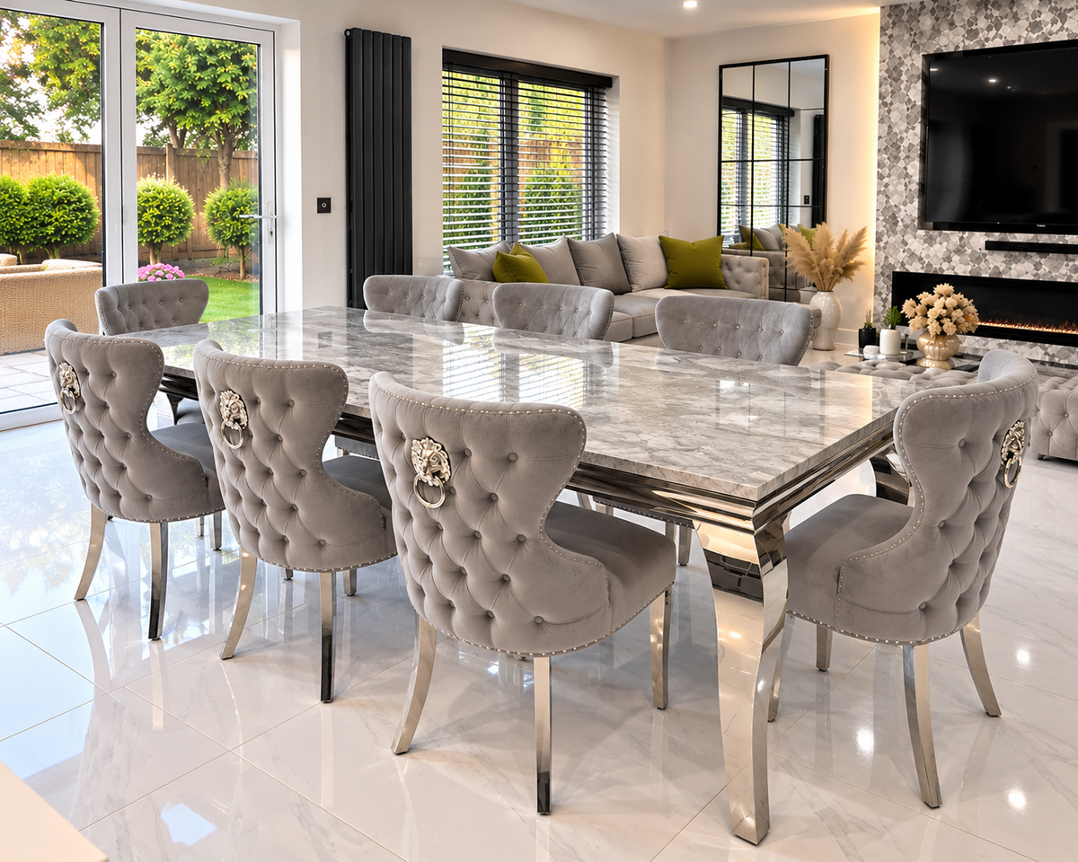 Trafalgar Rectangle Marble Dining Table Set With Chelsea Knockerback Chairs