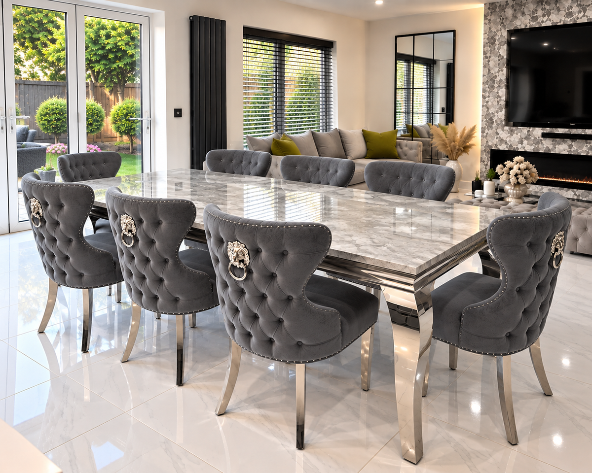 Trafalgar Rectangle Marble Dining Table Set With Chelsea Knockerback Chairs