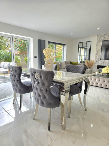Trafalgar Rectangle Marble Dining Table Set With Chelsea Knockerback Chairs