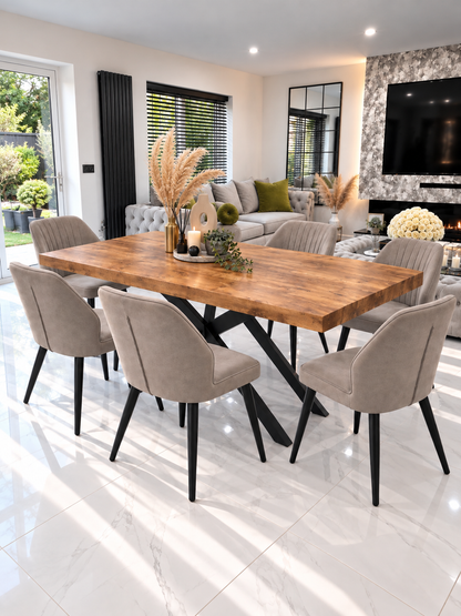 Arden Dining Set – Oak-Effect Table with 6 Mushroom PU Leather Chairs | Starlight Distribution