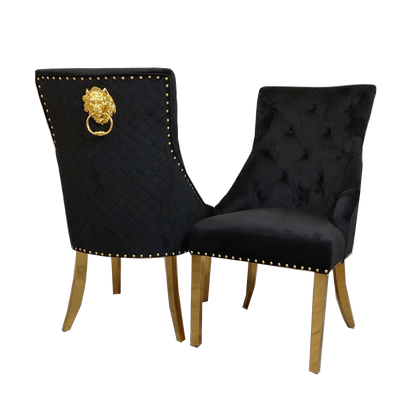 Set of 2 French Velvet Lion Head KnockerBack Chairs Gold