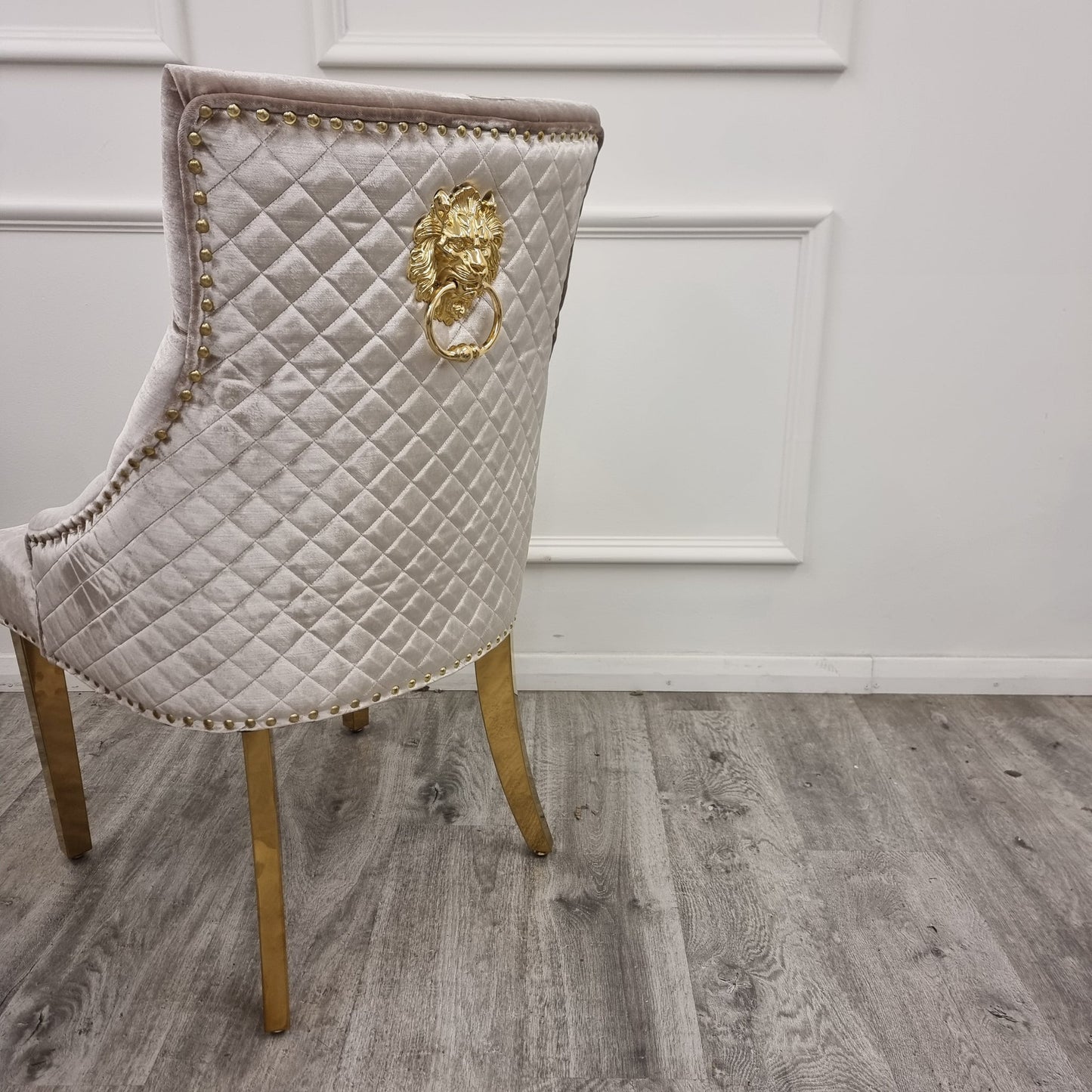 Set of 2 French Velvet Lion Head KnockerBack Chairs Gold