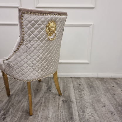 Set of 2 French Velvet Lion Head KnockerBack Chairs Gold
