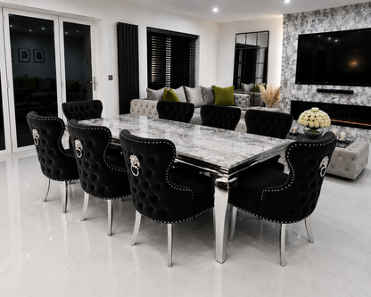 Trafalgar Rectangle Marble Dining Table Set With Chelsea Knockerback Chairs
