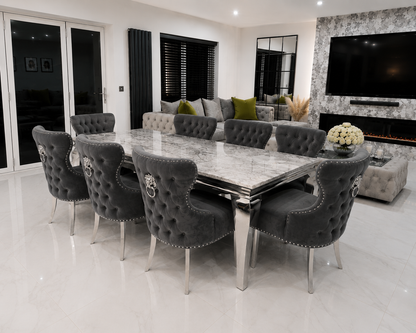 Trafalgar Rectangle Marble Dining Table Set With Chelsea Knockerback Chairs