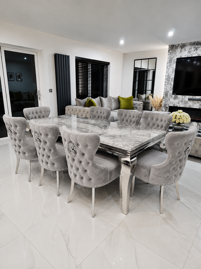 Trafalgar Rectangle Marble Dining Table Set With Chelsea Knockerback Chairs