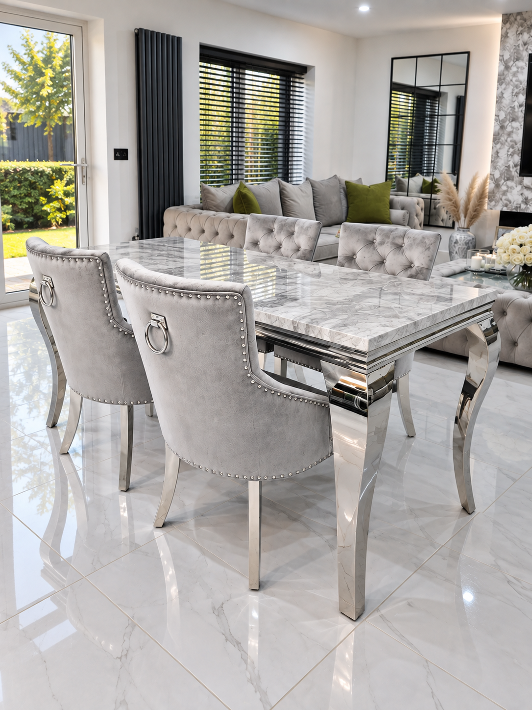 Louis Trafalgar Marble Dining Set – AI Render Evening Dining Room Atmosphere View | Starlight Distribution