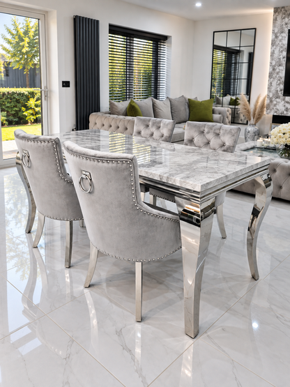 Louis Trafalgar Marble Dining Set – AI Render Evening Dining Room Atmosphere View | Starlight Distribution