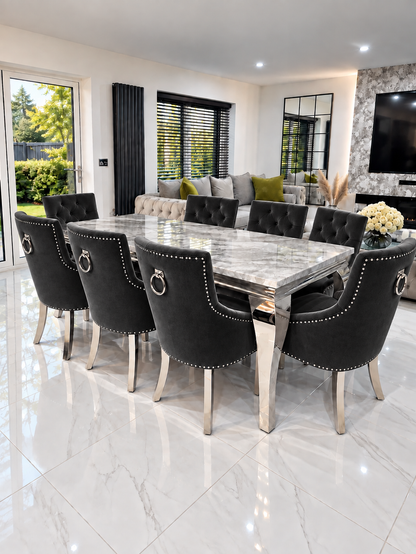 Louis Trafalgar Marble Dining Set –  Full Set Overhead View in Dining Room | Starlight Distribution