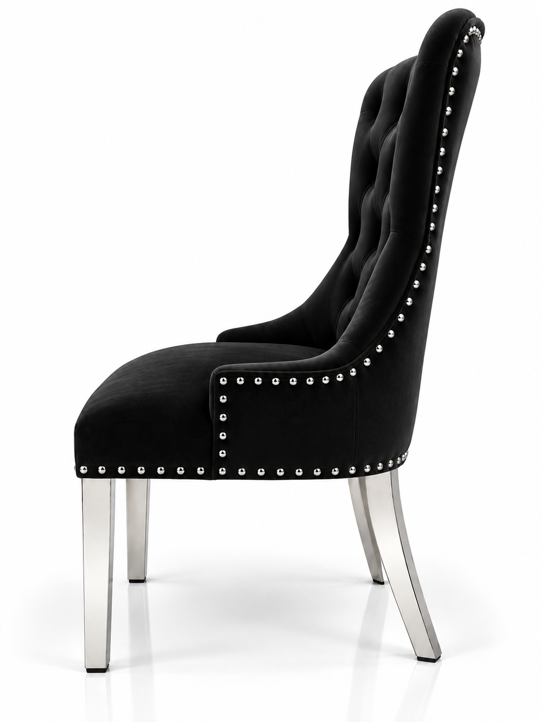 Louis Trafalgar Bull Ring Knockerback Dining Chair – Black Velvet Side Profile with Chrome Legs | Starlight Distribution