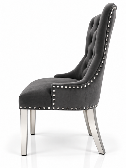 Louis Trafalgar Bull Ring Knockerback Dining Chair – Dark Grey Velvet Side Profile with Chrome Legs | Starlight Distribution
