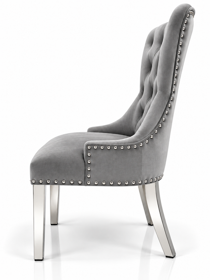 Louis  Trafalgar Bull Ring Knockerback Dining Chair – Light Grey Velvet Side Profile with Chrome Legs | Starlight Distribution