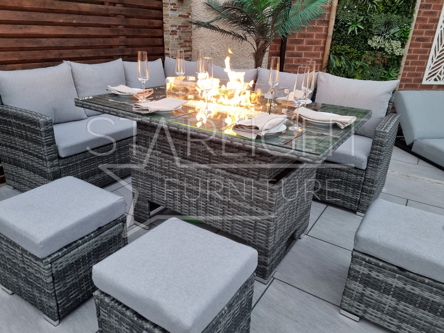 Myla 9 Seater Rattan Garden Furniture Set With FIREPIT Table