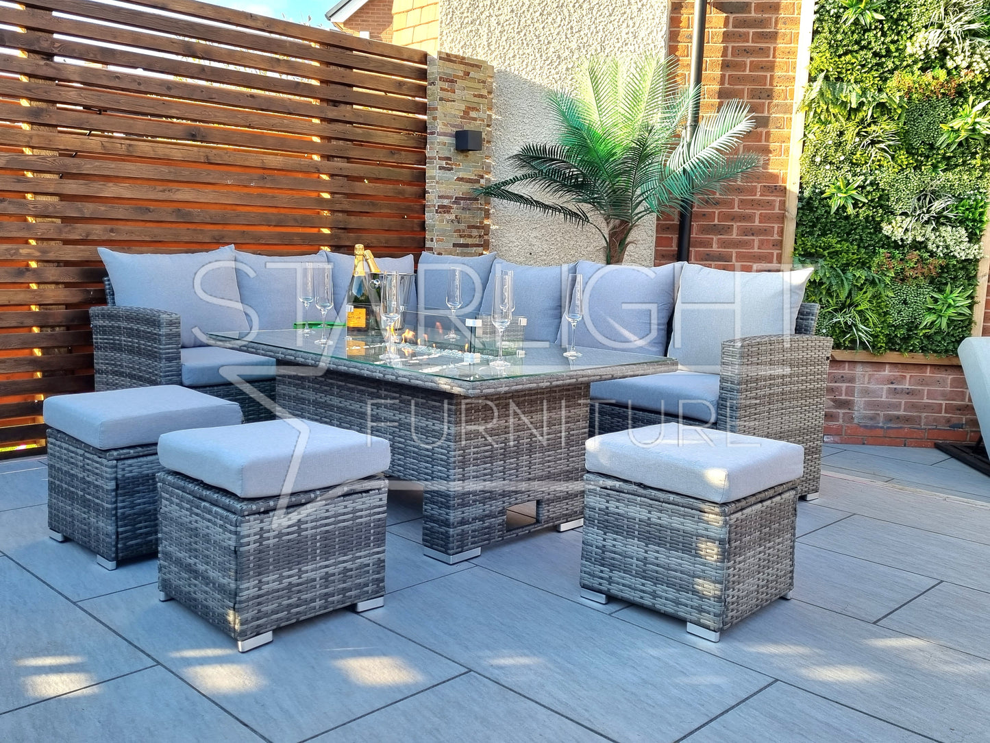 Myla 9 Seater Rattan Garden Furniture Set With FIREPIT Table