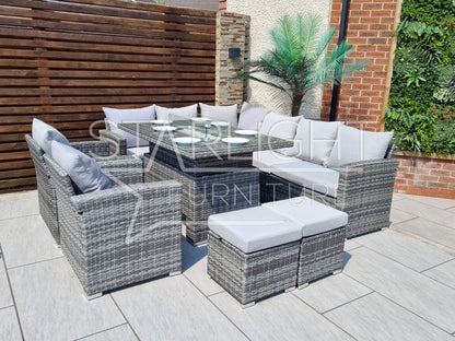 Myla 9 Seater Rattan Garden Furniture Set With FIREPIT Table