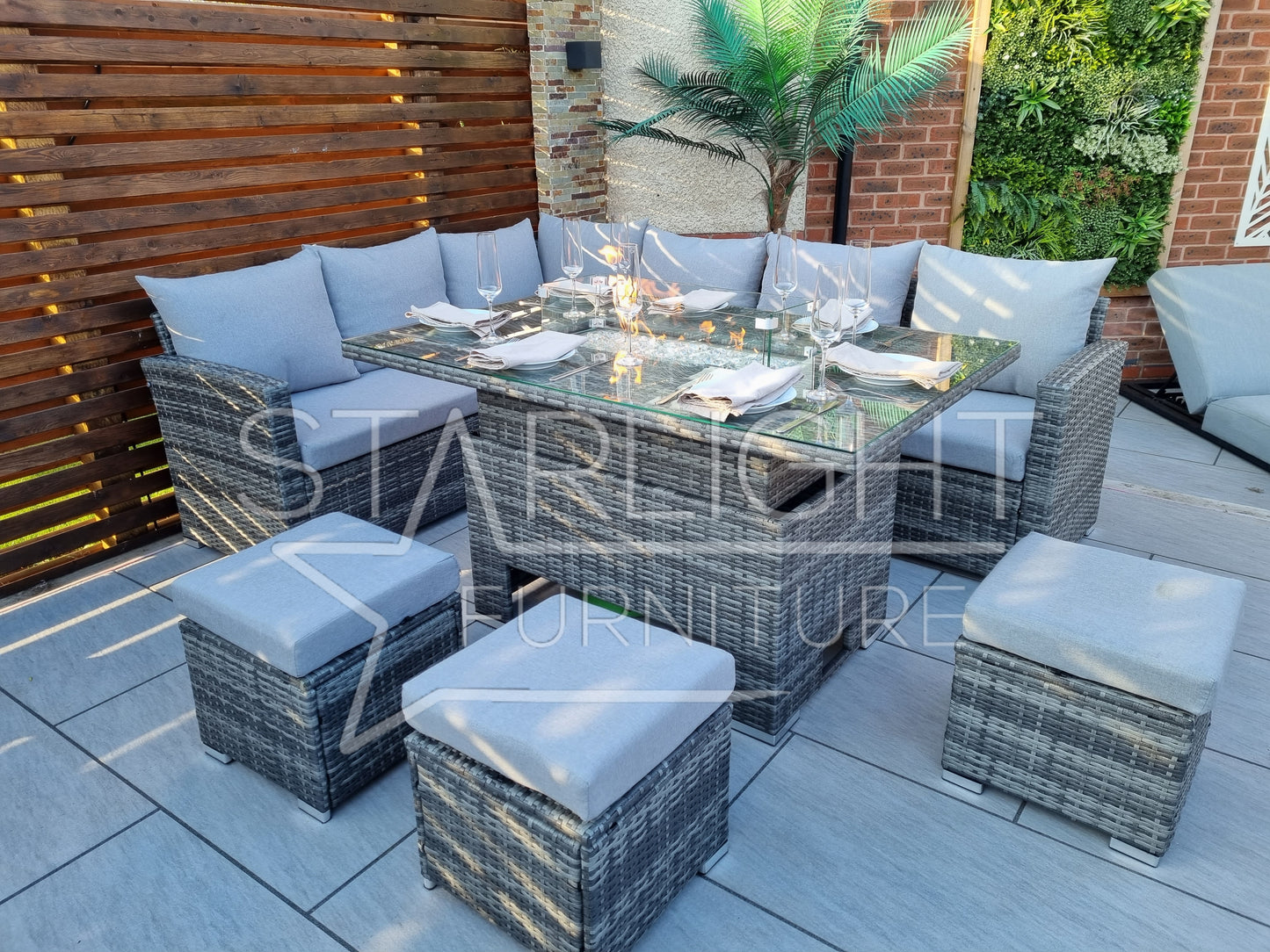 Myla 9 Seater Rattan Garden Furniture Set With FIREPIT Table