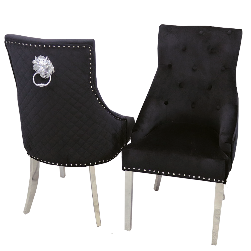 Set of 2 French Velvet Lion Head KnockerBack Chairs