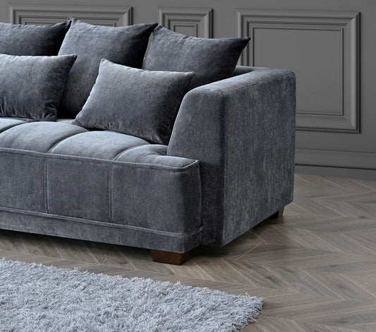 Aluxo Gramercy 3+2 Seater in Steel Velvet (PROMOTION) – Table Surface Top & Chrome Frame Finish
