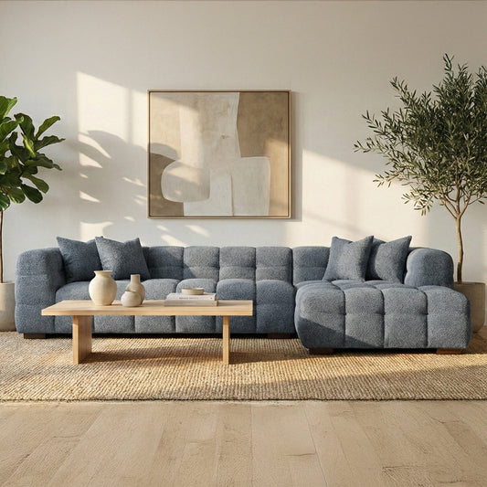 Aluxo Tribeca Bubble Right Hand Facing (RHF) Corner Sofa – Iron Grey Bouclé – Side Angle & Layout View