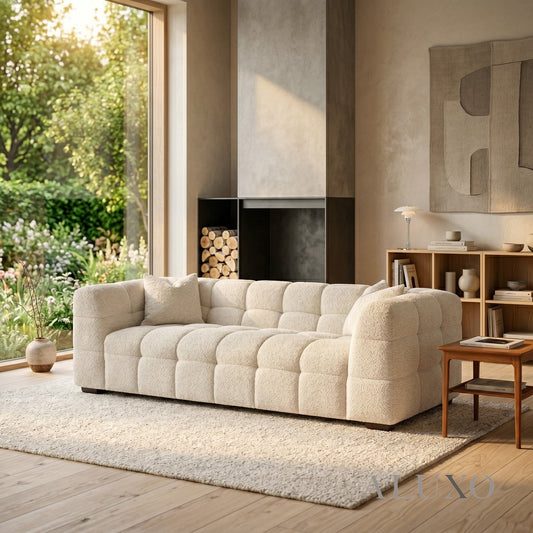 Aluxo Tribeca Bubble 3 Seater Sofa – Oatmeal Beige Bouclé – Full Product View